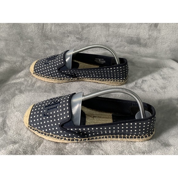 Lauren Ralph Lauren Espadrille Shoes Sz 9B Navy Polka Dot Destini Canvas Coastal - Picture 3 of 16